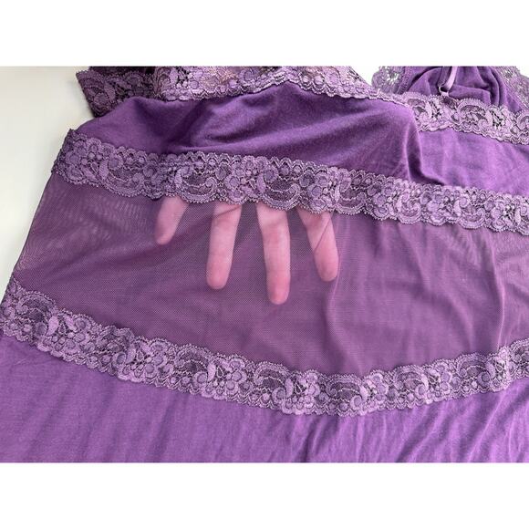 Adore Me Women’s Babydoll Slip Dress XL Purple Mesh Lace Y2K Floral Retro Slinky - Picture 13 of 15